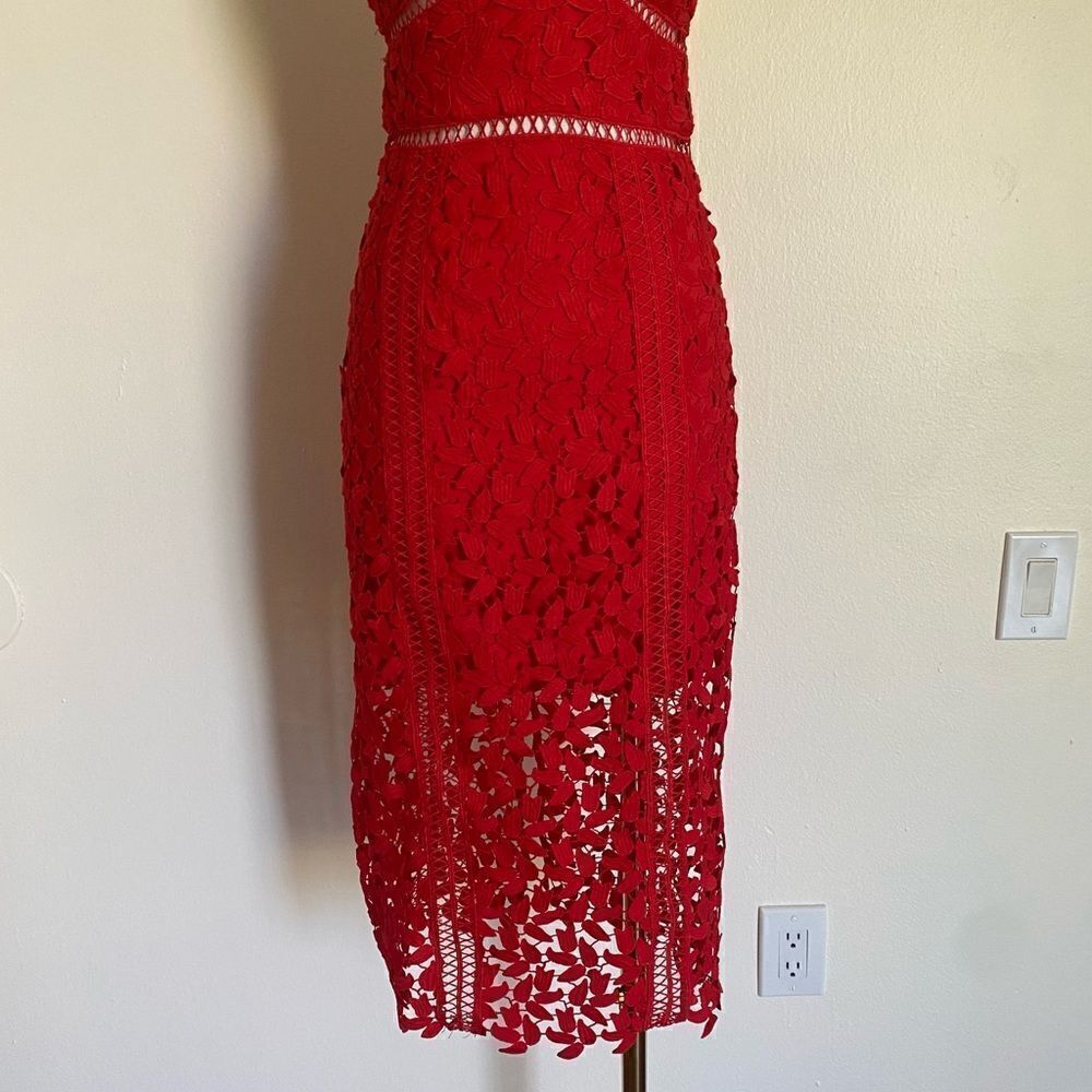 Bardot Red Roxy Leaf Lace Dress Size 4 - Picture 8 of 16